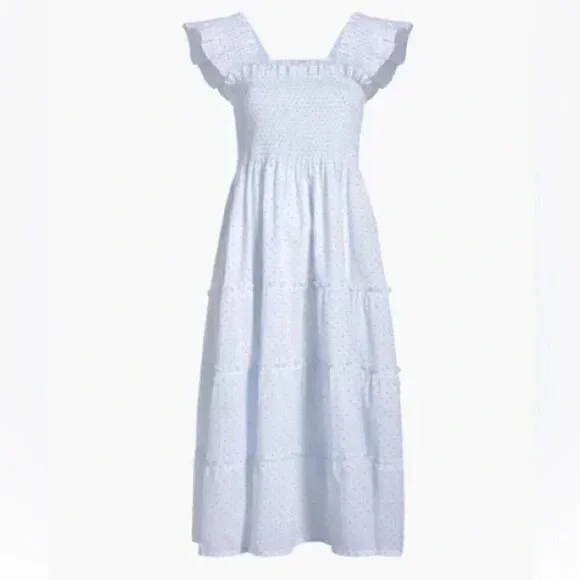 💕HILL HOUSE💕 The Ellie Nap Dress ~ White with Blue Swiss Dots Large - Picture 5 of 12